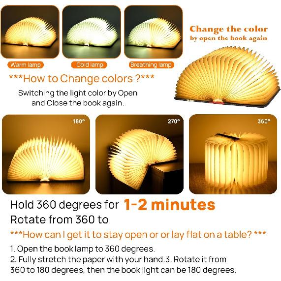 Book light Adventure Book Night Light - 3D Folding Lamp,Ideal Gift for Book Lovers,Three Different Lighting Options:White/Yellow/Breathing Gradient