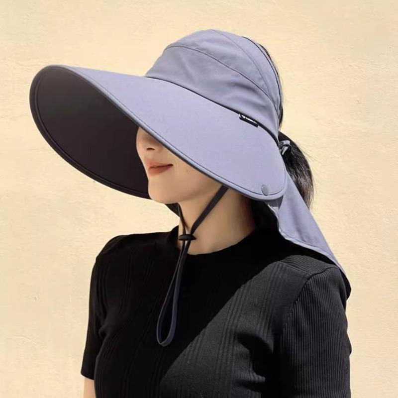 

Sun hat women s sun protection UV protection large brim summer empty top hat outdoor sun hat summer neck hat Adjustable сірий колір