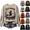 Women's Halloween Print Pullover Neck Long Sleeve Top