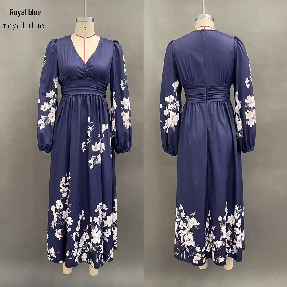 Women's V-Neck Floral Long Sleeve Pleated Dress 2026