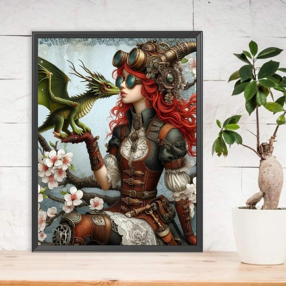 Diamond Painting Steampunk Girl With Little Dragon Bird Leopard Aniamls New 2024 5D DIY Diamond Mosaic Embroidery Cross Stith