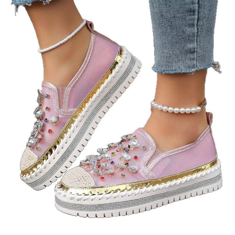 Fisherman Shoes Spring New Flat-soled Single Shoes One Pedal Lazy Rhinestone Straw Platform Shoes Children