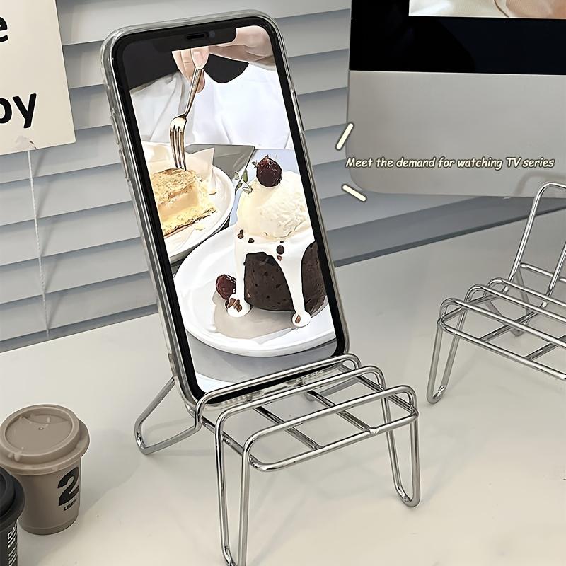 1pc Ig Style Mobile Phone Holder Black Modern Simple Metal Iron Horizontal Vertical Chair Shape Desktop Mobile Phone Holder