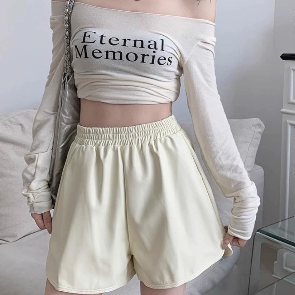 High Waist Plus Size PU Leather A-Line Shorts for Women - Autumn Casual Booty Fit
