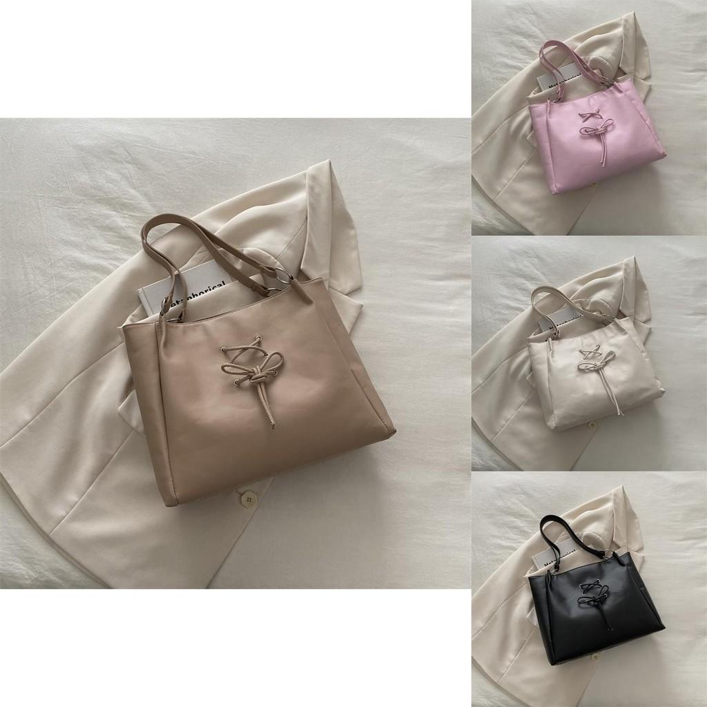 Stylish Black Pink Beige Khaki Large Capacity Chic Bow Tote Bag For Daily Use