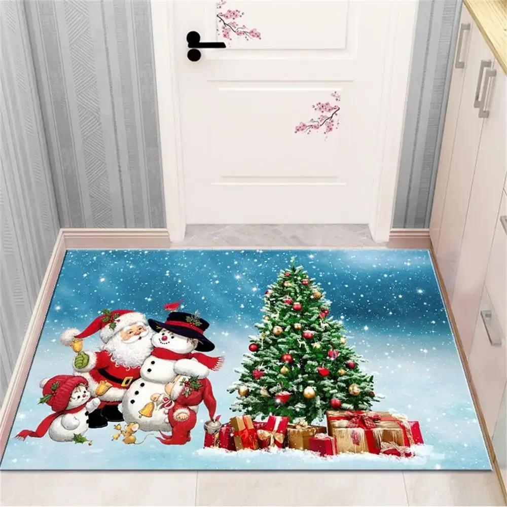 Frohe Weihnachten Teppich Eingang Willkommensmatte Heim Dekorativ Weihnachtsfeiertag Vordertürmatte Lustige Cartoonfigur Filz Türteppiche