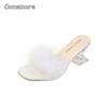 Fashion Comemore Women Slippers Summer Fashion Stiletto Sandals Open Toe High Heel 2025 Fur Heels for Woman Pink Shoes Sapatos Femininos