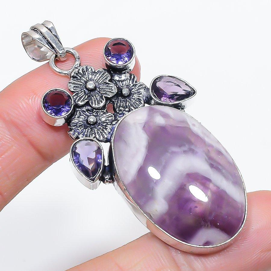 

Натуральный шевронный аметист, аметист, кулон из стерлингового серебра 925 пробы 2,40 I1I76