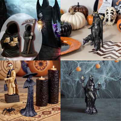 Figurine Faucheuse Soutien Émotionnel Résine Statue Faucheuse avec Carte de Soutien Statue Squelette Gothique pour Décoration d'Halloween