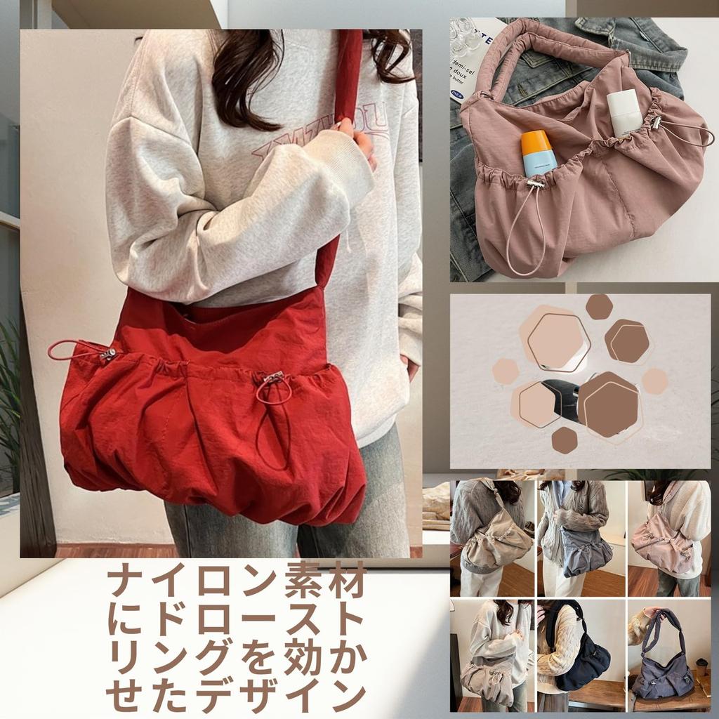 Nylon Shoulder Large Crinkled Crossbody Tote for and Travel 1/2plus Women's Bag, Capacity, Lightweight, Drawstring, Bag, Casual, Commuting, School,