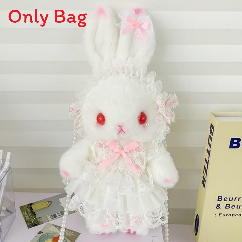 Japanese Lolita Bunny Plush Bag With Pearl Chain For Daily Fashion And Cute Storage