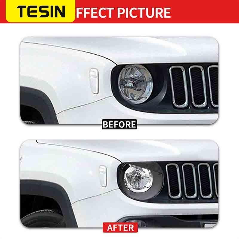 TESIN Car Front Headlight Decoration Cover for Jeep Renegade 2016 2017 2018 Head Light Lamp Hoods Trim Ring Exterior Accessories