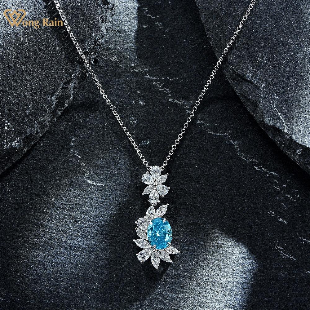 

Wong Rain, 100% стерлинговое серебро 925 пробы, измельченный лед, AAAAA, цирконы, драгоценный камень, подвеска на годовщину, ожерелье, изысканные ювелирные изделия, подарок красный