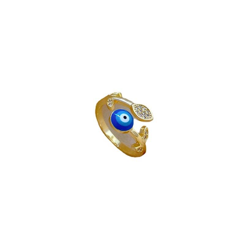 Real Gold Electroplated Leaf Eyes Zircon Fashion Slightly Inlaid Light Luxury Ring Index Finger Ring Same Cold Wind