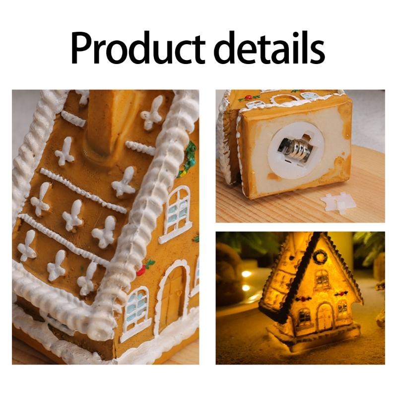 Christmas Village Houses Christmas Collectible Buildings with LED Light Christmas Decors Gingerbreads House Figurine