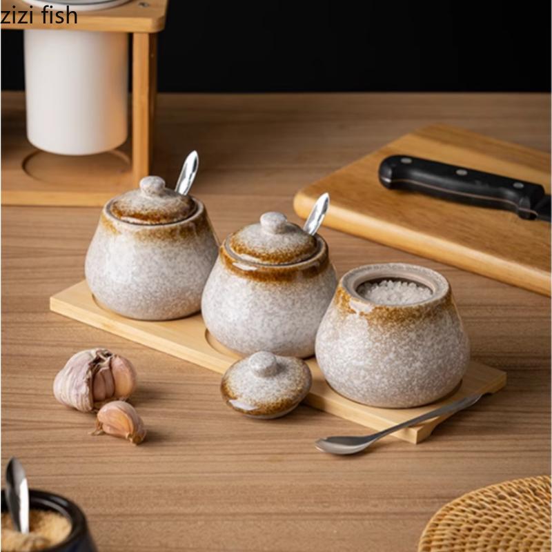 Ceramic Seasoning Jar Set Spice Jar Seasoning Bottle Salt Shaker Spice Container Seasonings Box Kitchen Organizer Storage Jar