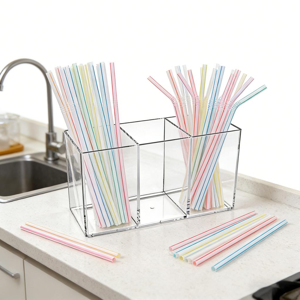 1pc Acrylic Straw Holder Box Kitchen Countertop Silverware Holder Plastic Storage Container for Spoon Fork Knife Utensils