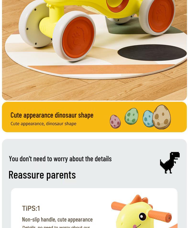 Kinderen Dinosaur Evenwichtsfiets: 4-wielige loopfiets voor 1-6 jarigen, Anti-kantel ontwerp