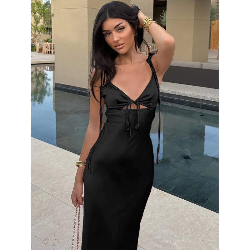 Summer Pink V Neck Slip Dress With Ties For Casual And Party Wear