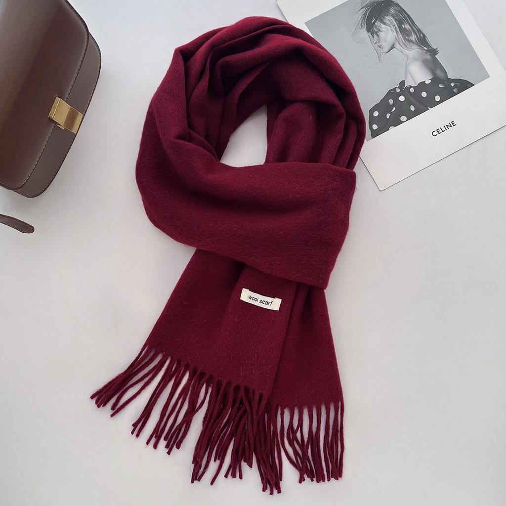 35*205cm Luxury Wool Scarf Women Fashion Solid Color Winter Warm Scarves Tassel Shawls Pashmina Lady Wrap Bufanda