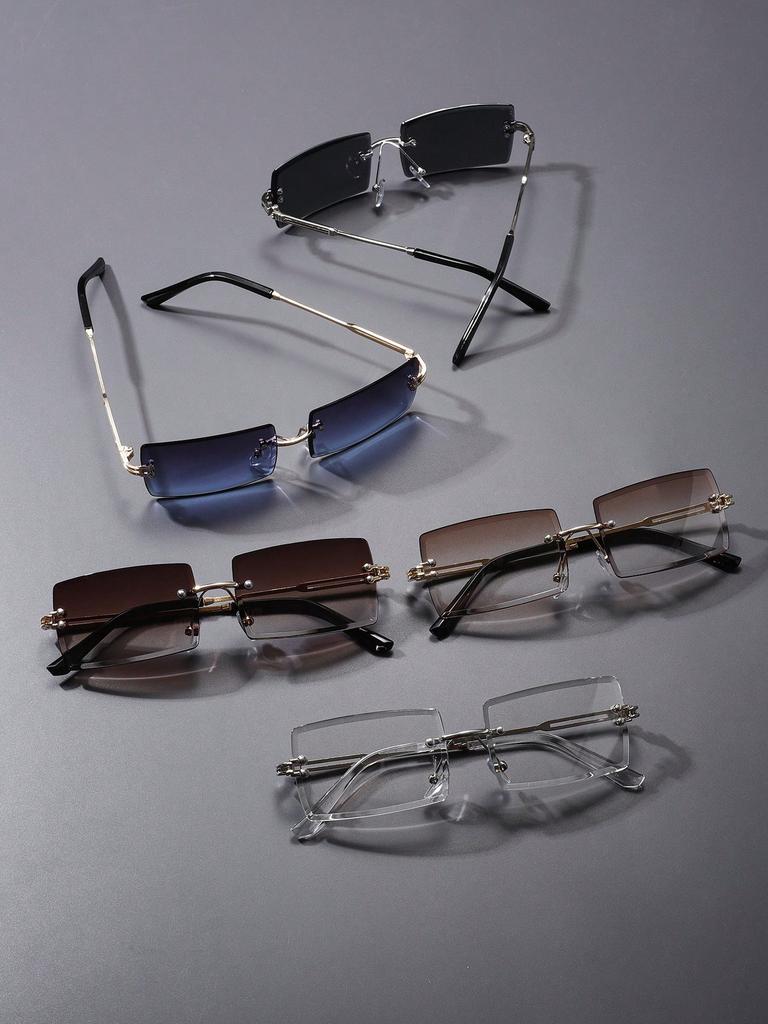 5PCS Men Shades Fashion Metal Rectangular Rimless Women Sunglasses For Daily Life Eyewear Accessories.