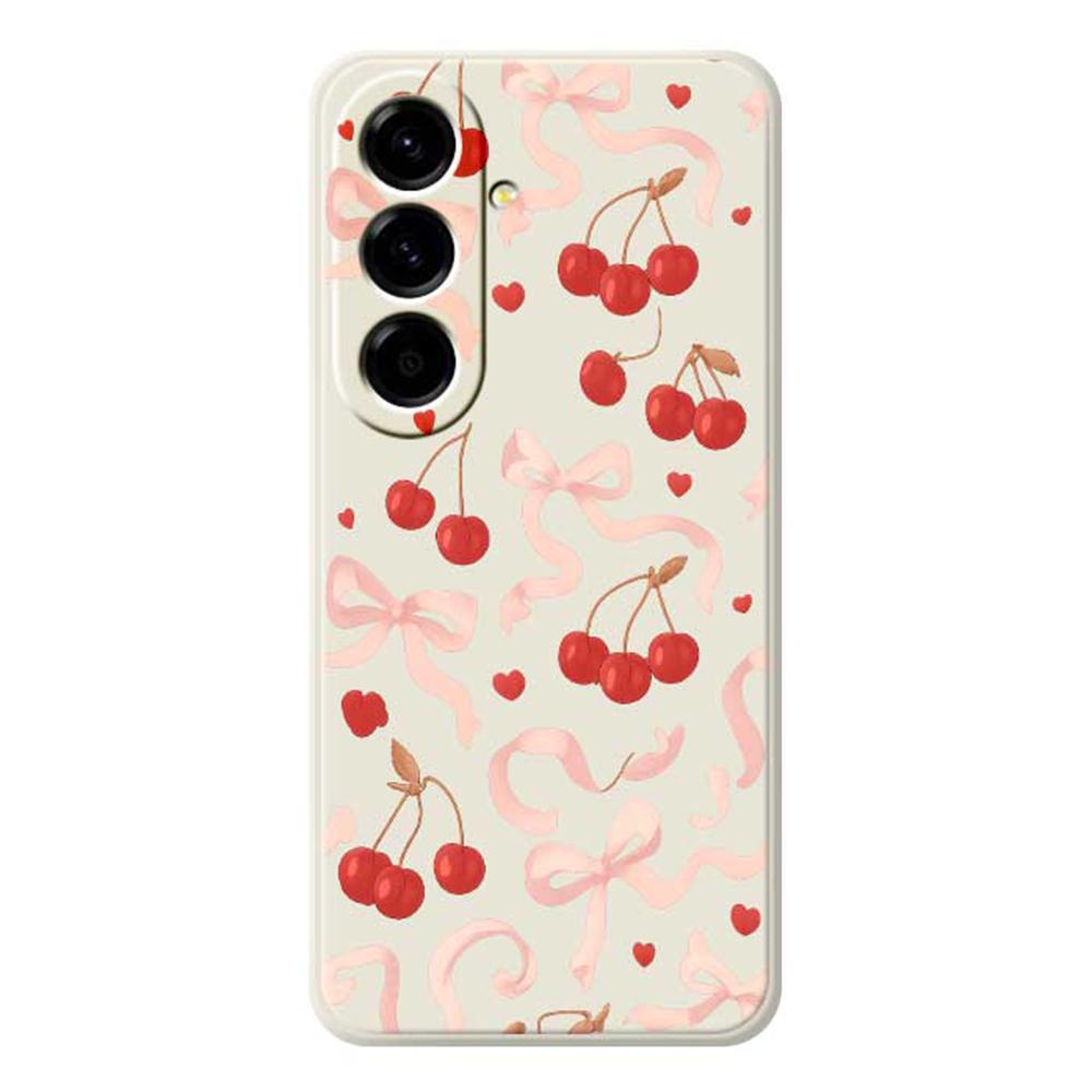 For Samsung Galaxy A56 5G Case Big Bow Cherry Pattern Printing Straight Edge TPU Phone Back Cover