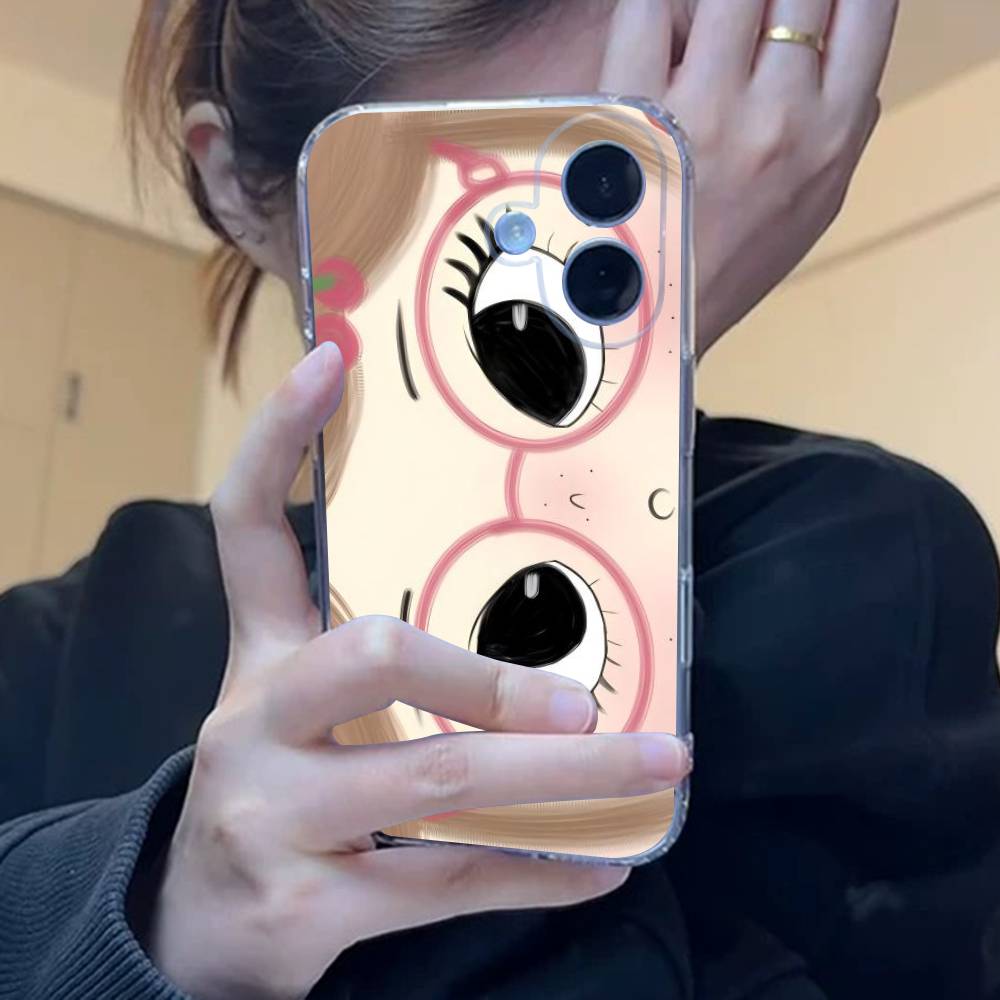 Kawaii Cute Black Big Eyes Cool Clear Silicone Soft Phone Case For iPhone 11 12 13 14 15 16 Mini 17 Pro Max TPU Phone Case