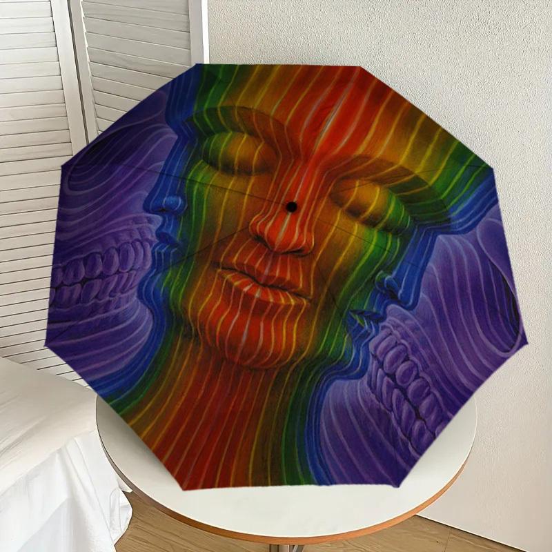 

1pc Rainbow Spectrum Abstract Face Umbrella with Plastic Handle,Suitable for All Seasons Home Travel Outdoor UmbrellaDD809