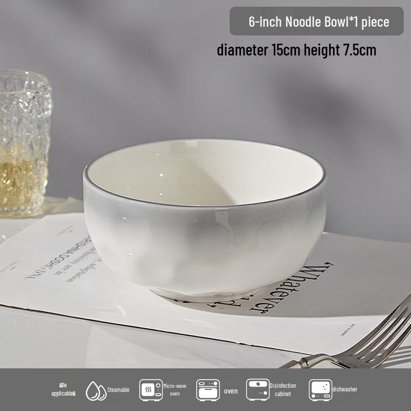 

ZISIZ Stone Pattern Light Grey Underglaze Ceramic Bowl Set