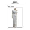 Women Sexy Lace One Shoulder Asymmetrical Hollow Out Bodycon Long Evening Party Dress