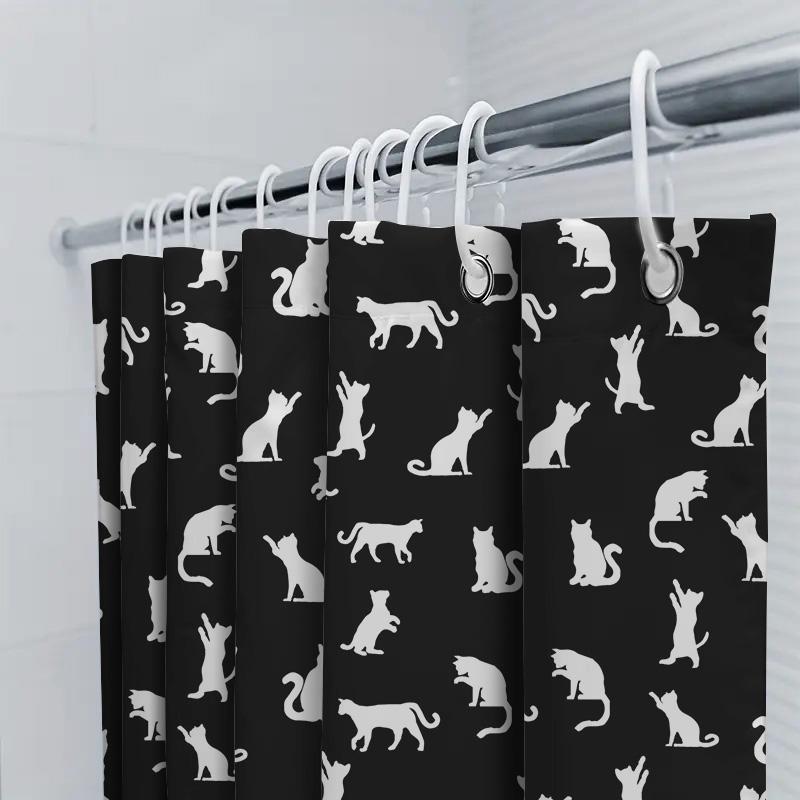 Bathroom Curtain Waterproof Polyester Cloth White Cat Pattern Shower Curtain For Bathroom Kitchen Home Decor Accessories 180X240