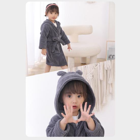 Kids Hooded Bathrobe Belted Pocket Thick Soft Quick Water Absorbent Solid Color Boys Girls Toddlers Robe Pajamas Sleepwear