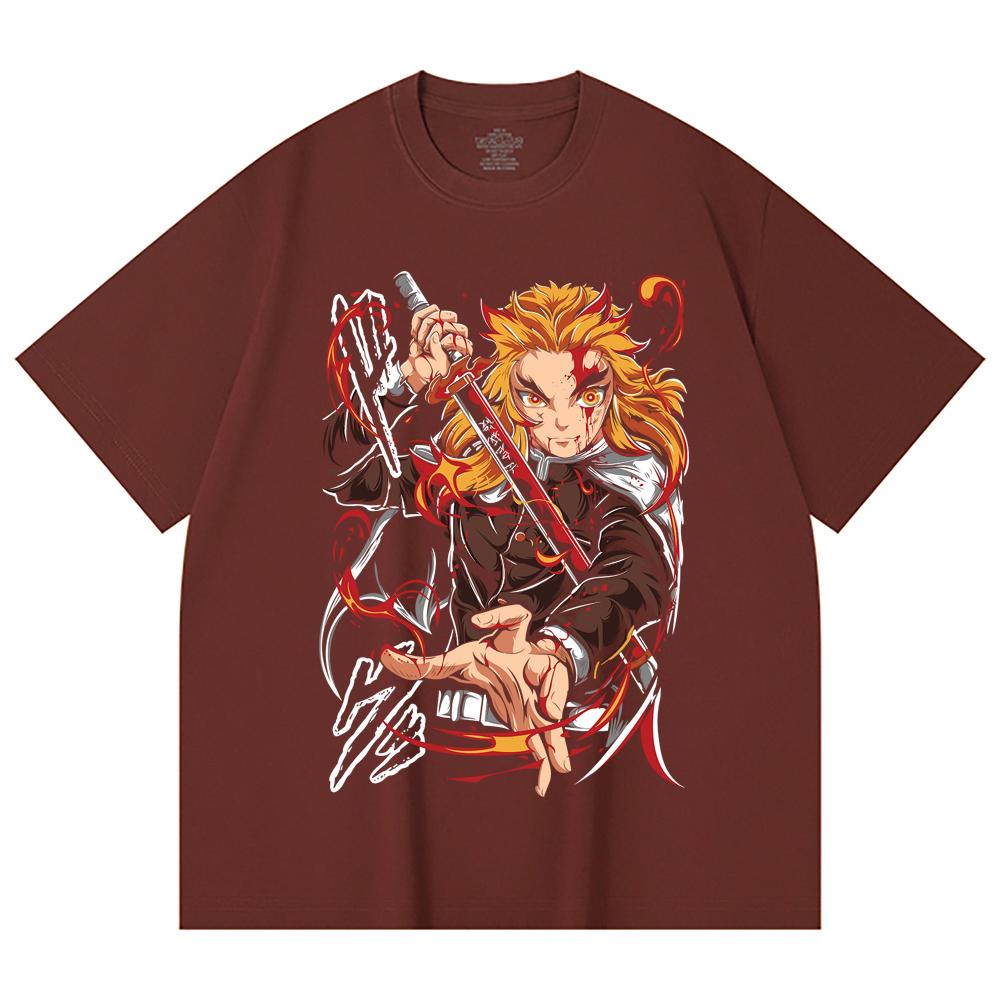 230 Gsm 100% Cotton Demon Slayer V85 Rengoku Print Unisex Heavy Cotton T Shirt