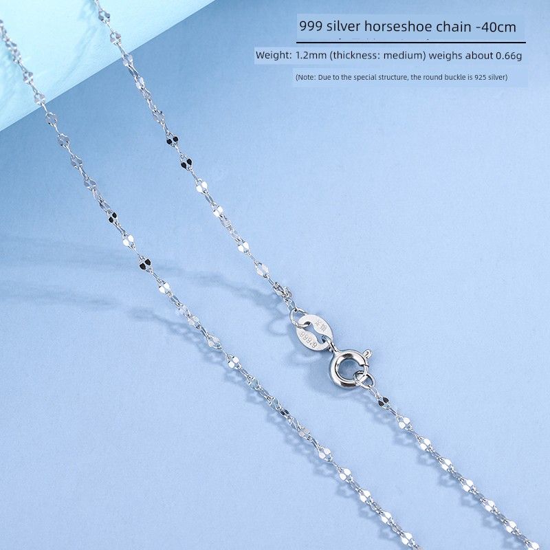 

2025 New Arrival Trendy S999 Sterling Silver Necklace Easiest for Match Simple Gift Choker Clavicle Jewelry White gold S999 horseshoe chain 40cm