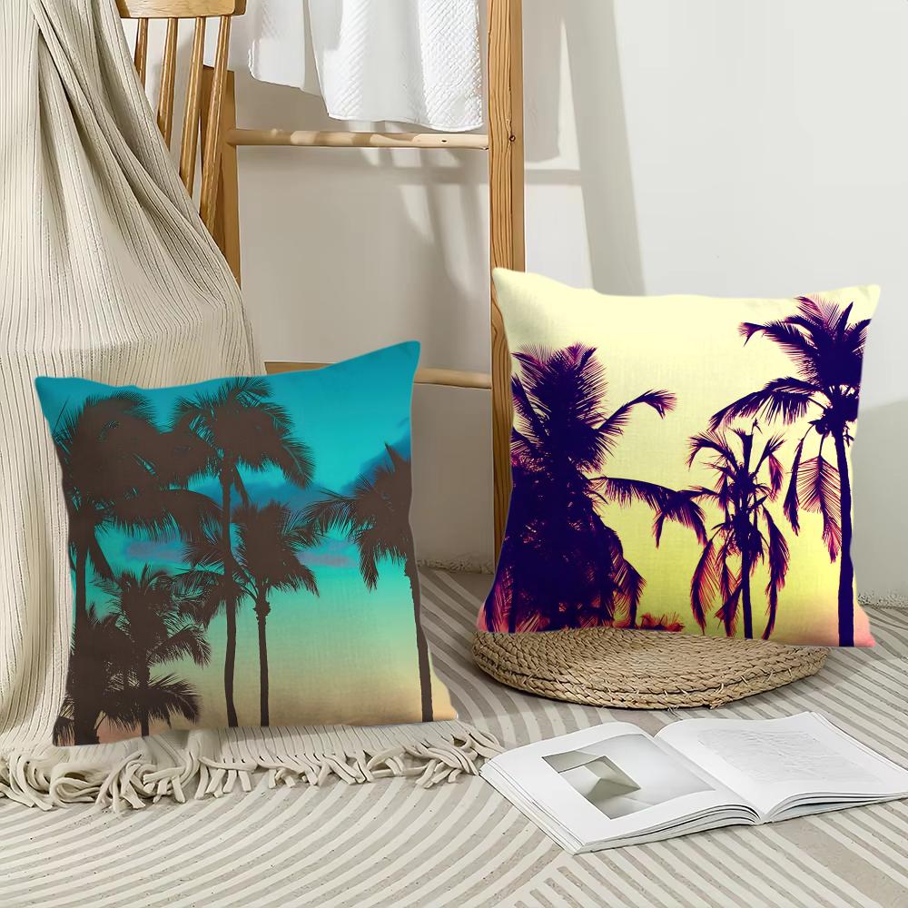 Tropical Scenery Cushion Cover Soft Plush Fabric Double-Sided Printed Sofa Cushion Cover For All Seasons Home Decor Gift