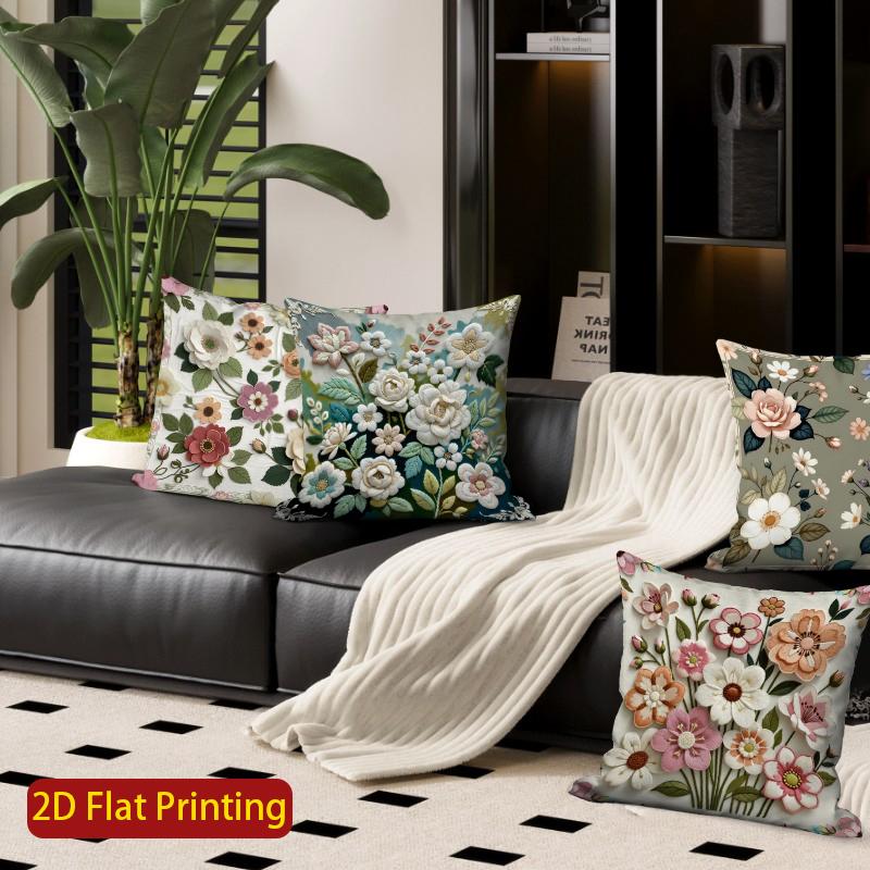 2D Vintage Floral Print Throw Pillow Covers Pattern Cushion Cover Suitable For Sofa Bedroom Car Pillow Cover