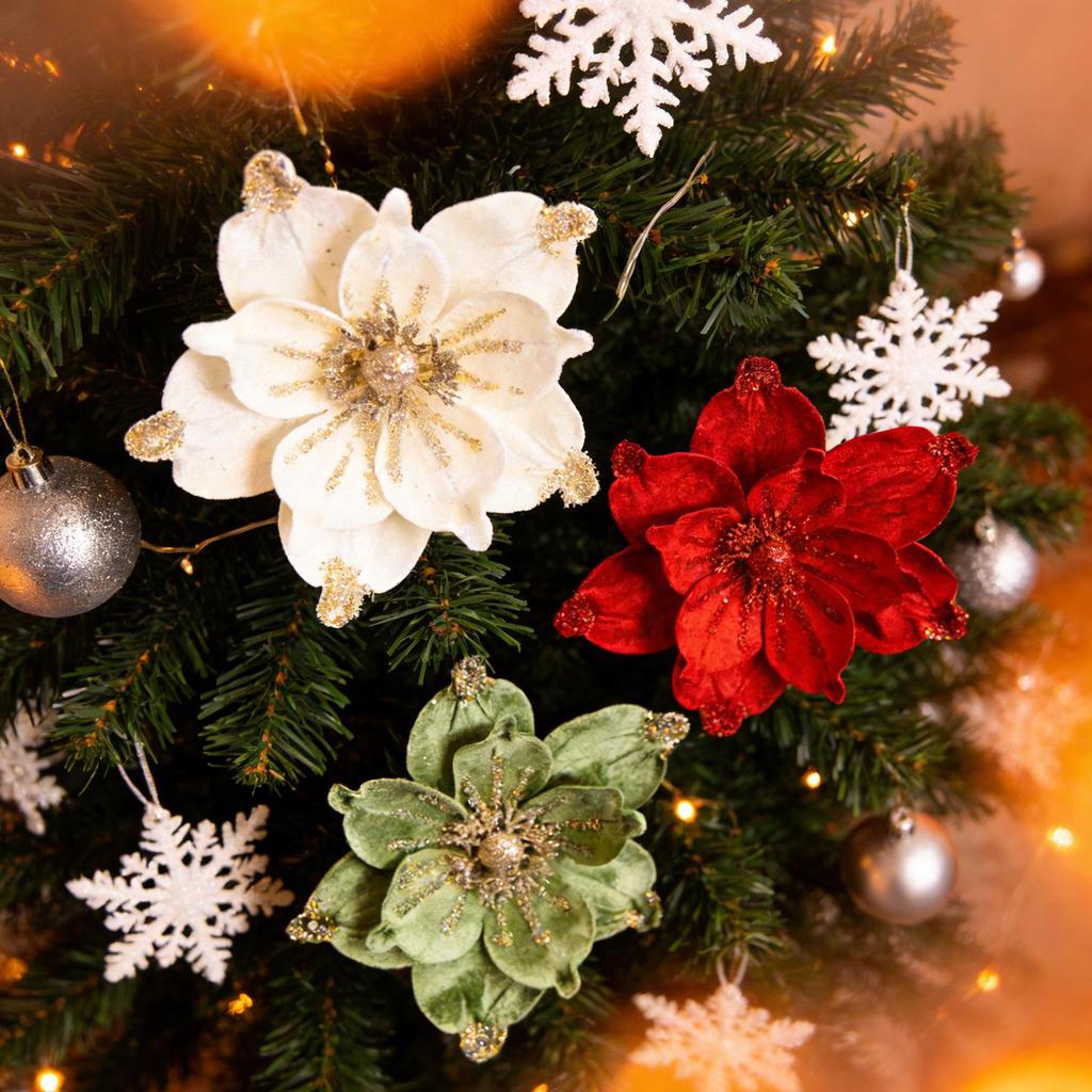 Glitter Flower Mesh Fabric Christmas Floral Arrangement Decoration