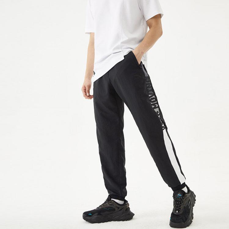 Anta Logo Letter Print Color Block Sports Pants Men Pants Black 152138506-1