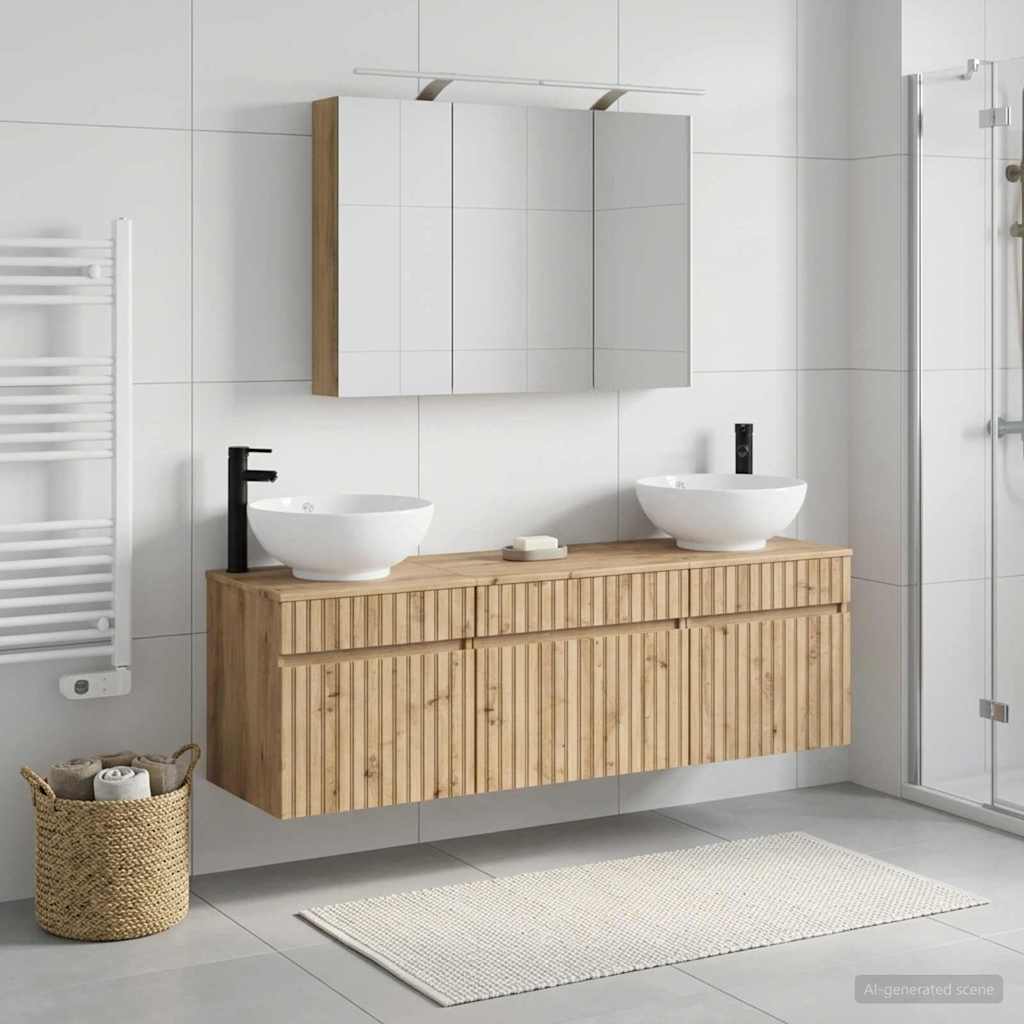 Badezimmerschrank-Set 4 Teile Handwerks-Eiche 100 x 14,5 x 70 cm