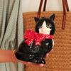1PC Decoration Cat Lover Gifts Ceramic Vase Hand-Drawn Polka Dot Bow Tie Cute Small Diameter Aesthetic Cat Shape Artistic 20x14cm
