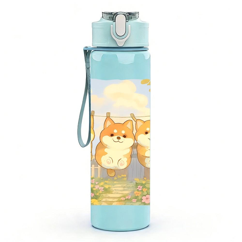 1PC Two Cute Cat Character 750ml Color Plastic Sports Water Bottle Leakproof Flip Straw Lid Suitable for Sports Office Home Use