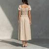 European and American women's clothing retro square neck tie bow waist thin bubble sleeve dress