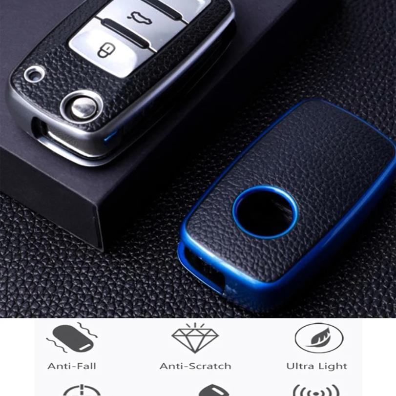 bngdr8 Leather TPU Car Key Case Car Key Full Cover Protection Bag for VW Volkswagen Polo Tiguan Passat Golf Jetta Lavida Skoda Octavia