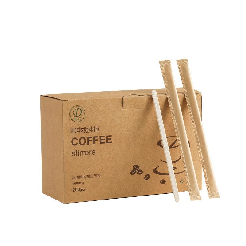 Wooden Coffee Stirring Stick Disposable Long Handle Milk Tea Stirring Stick Individually Packaged Food Grade Beverage Stirrer