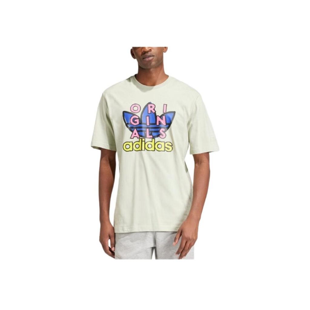 Adidas Round Neck Logo Print Three Leaves Short Sleeve T-Shirt Men T-Shirts Haze-Green ISO231
