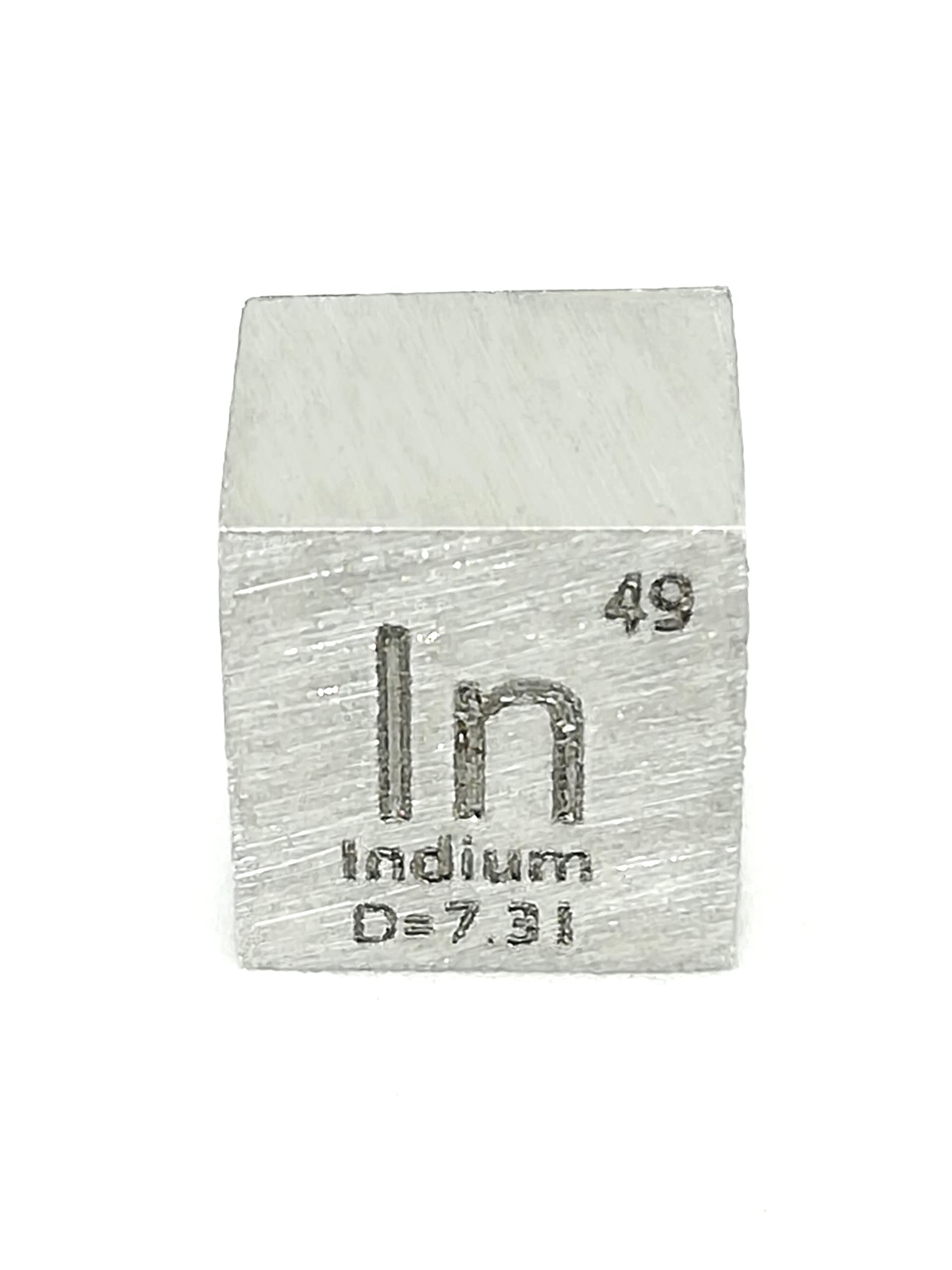 Elemental Indium 10mm square type A specimen (In), cube, marking.