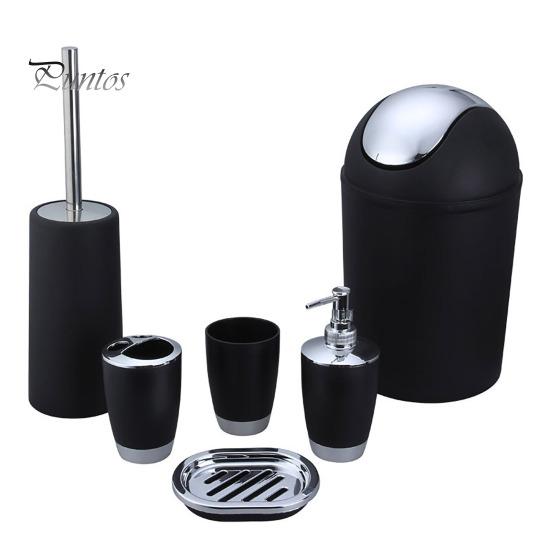 6Pcs/Set Kit de banheiro Loção Frasco de enxaguatório bucal Copo de escova de dentes Caixa de sabão Escova de vaso sanitário Lixeira Conjunto Organizador de artigos de higiene pessoal