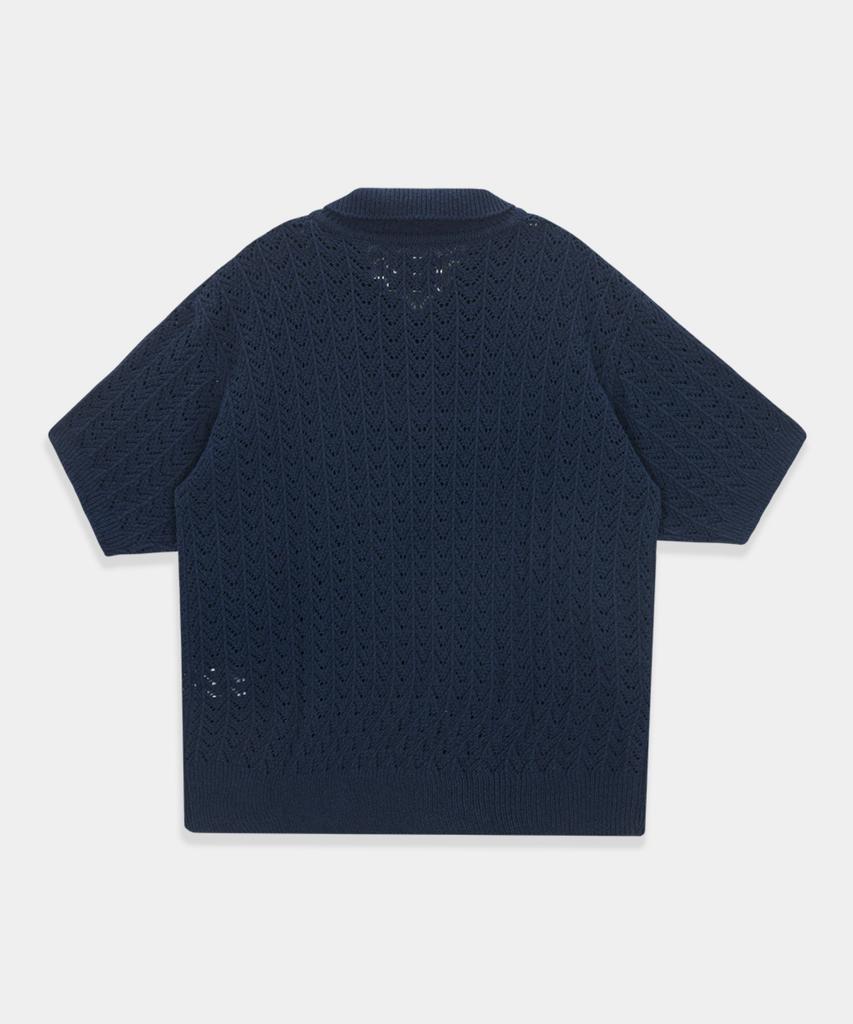 KINETO Crochet Knit Pique Shirt_Royal Navy