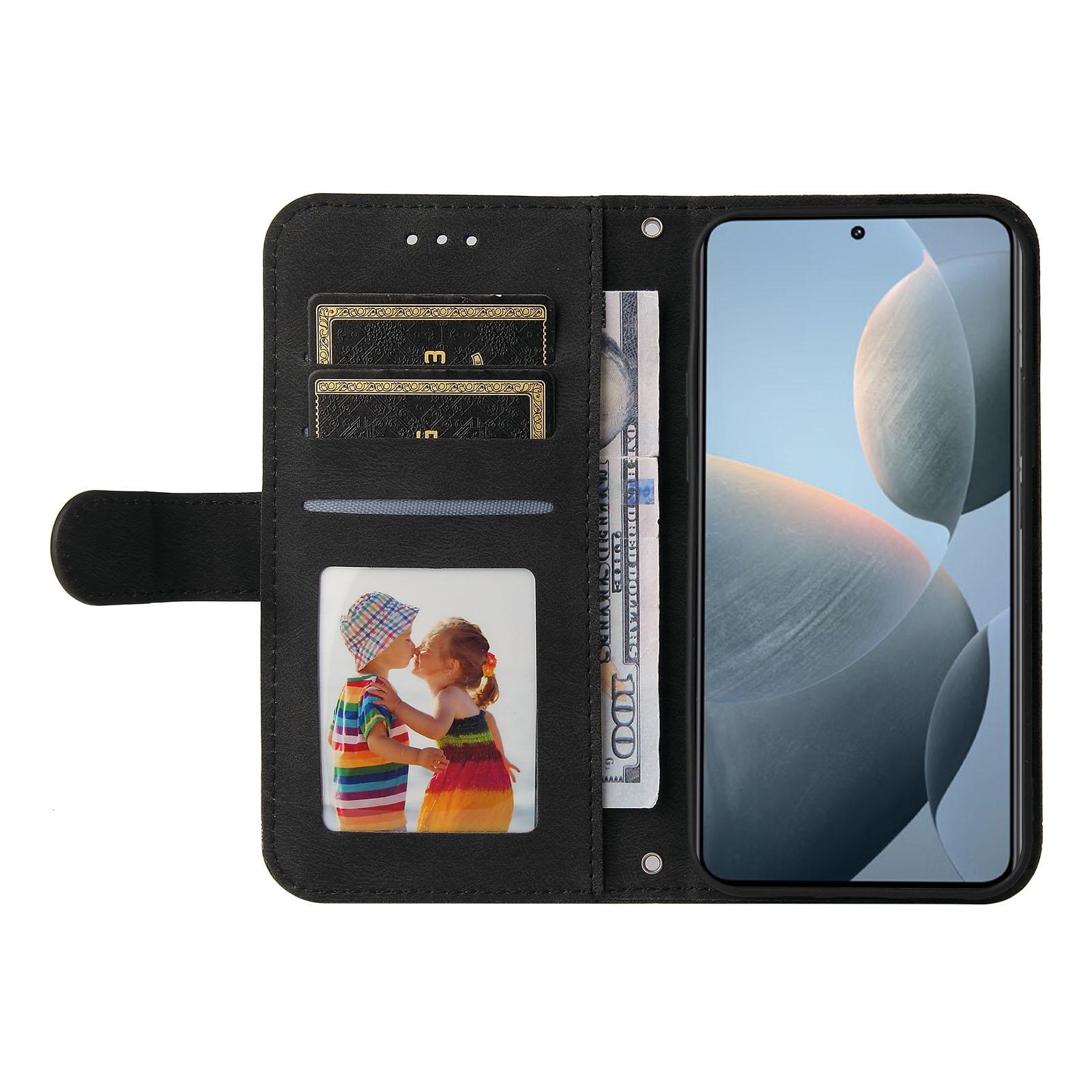 

For Xiaomi 14T Leather Wallet Cases Skin Touch Phone Cover Stand with Strap Black