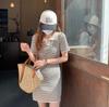 Retro Chic Striped Polo Collar Knit Dress - Summer 2025 Hong Kong Style Bodycon Skirt